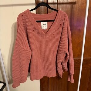 Aerie V-Neck Sweater in Dusty Rose